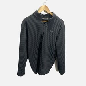 Under Armour ColdGear Black Ribbed Quarter Zip Pullover Loose Fit Large